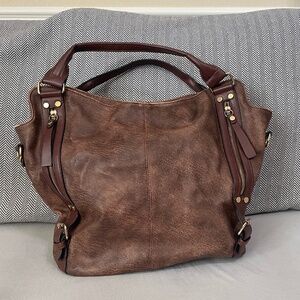 Large Faux Leather Brown Satchel